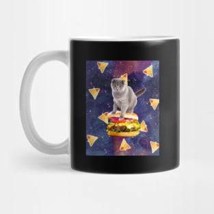 Space Kitty Cat Riding Burger With Nachos Mug